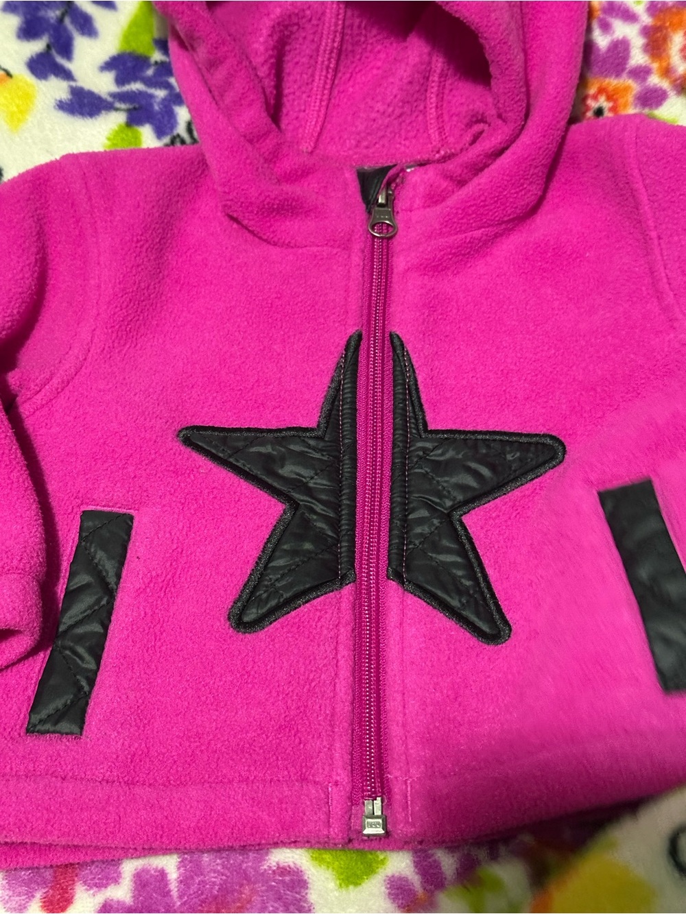Columbia Hot Pink Hooded Fleece Jacket with Black Star Accents